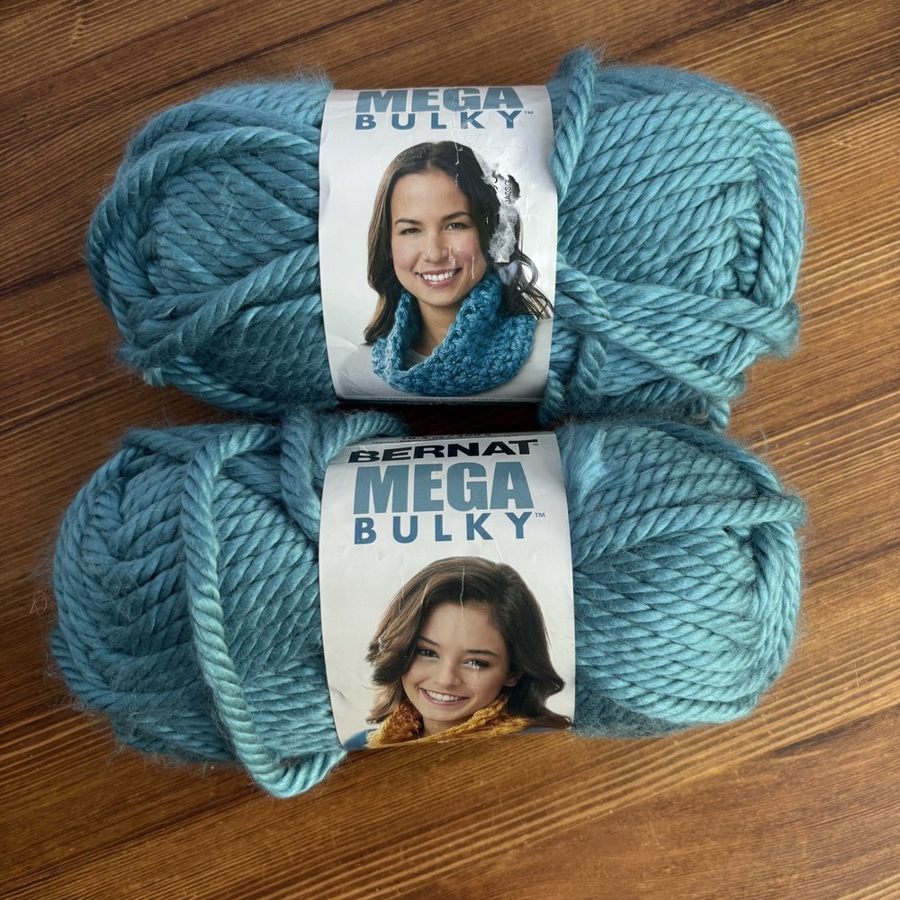 Bernat Mega Bulky Yarn Lot 2 Teal 88206 Jumbo 7 Weight 10.5oz 600g Total